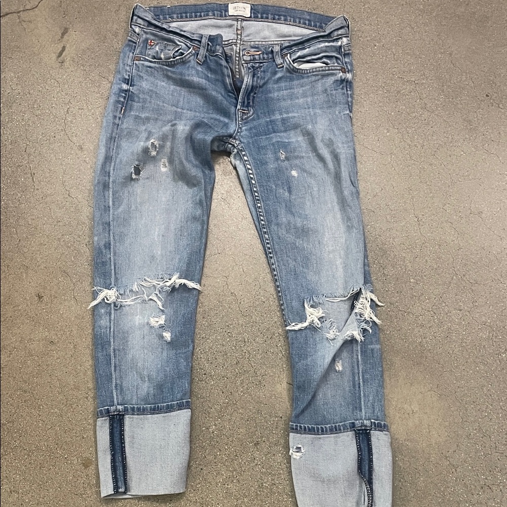 Hudson Jeans Medium Wash Distressed Cropped Ankle Denim
